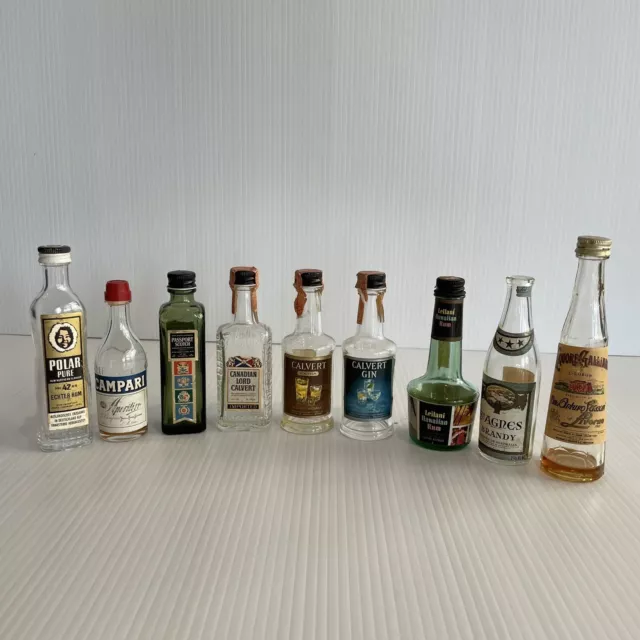 Vintage Mini Miniature Liqueur Alcohol Bottles - Empty- Gin Rum Brandy