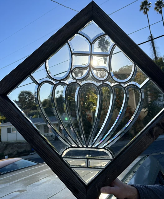Rare Antique Arts & Crafts all Bevel front door stained glass Window 17.25 Sq