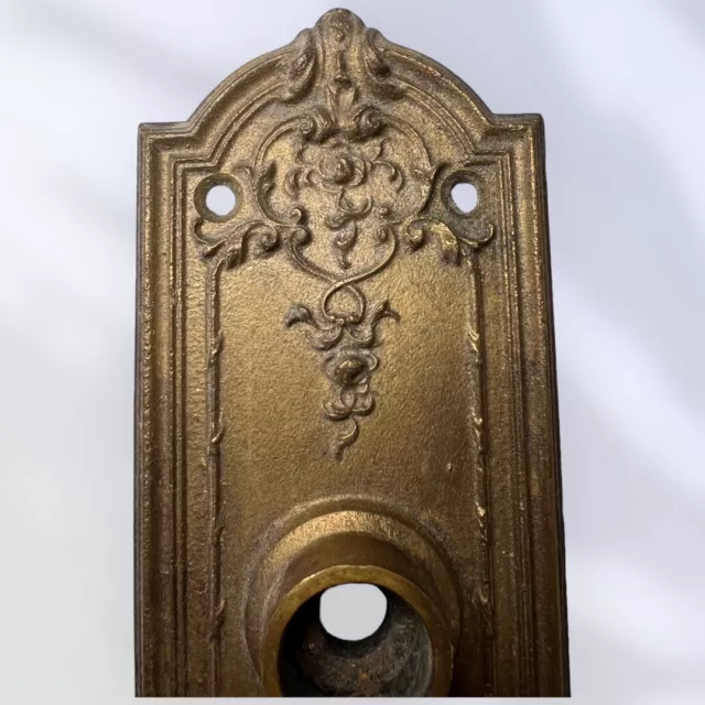 Antique Victorian Floral Keyhole Cast Bronze Entry Door Knob Back Plate 8.75” b