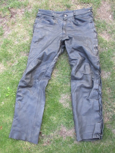 Pantaloni Da Moto Cruiser In Pelle Nera Taglia 36 Senza Marchio Lacci Laterali