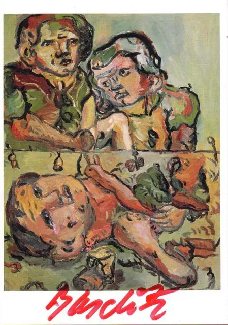 Georg Baselitz --- original signierte Kunstpostkarte "3 Köpfe mit Schnecke (23)