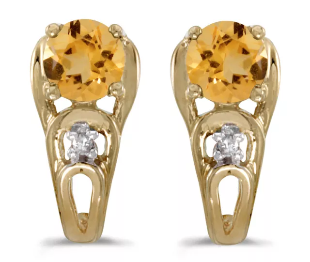 LXR 14k Gelbgold Rund Citrin und Diamant Ohrringe 0.66 ct