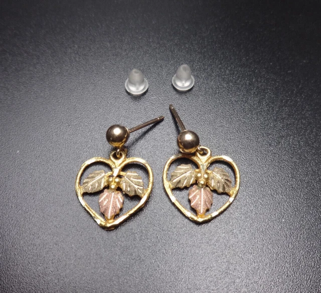 Solid 10k Black Hills Yellow Gold Stud Dangle Grape Leaf Earrings 1/2"