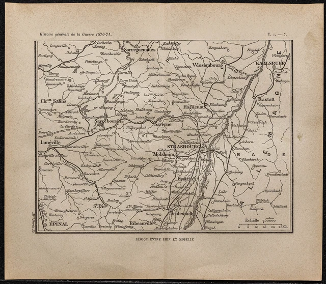 1898ca - Alsace et Moselle - Carte géographique de la guerre 1870 - Rhin