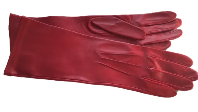 Dents Ladies Long Length Red Leather Unlined Gloves Size 7 Med