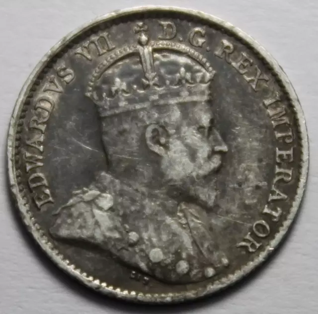 Canada 1910 Silver 5 Cents, Nice Grade Old Date King Edward VII (150g)