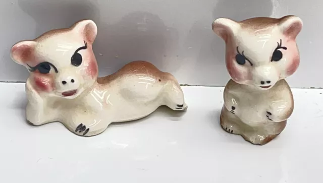 2 Vintage 2” Anthropomorphic Ceramic Pig Figures Piggy Miniature