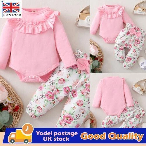 Newborn Baby Girls Ruffle Romper Tops Floral Pants Outfits Set Tracksuit Clothes