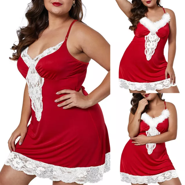Plus Size Women Sexy Lingerie Christmas Costume Lace Babydoll