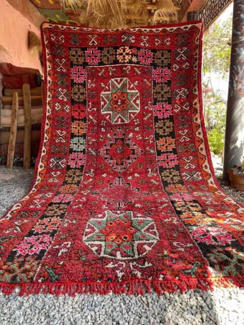 Vintage Moroccan Boujaad  Wool  Handmade Boho Rug Berber Red rug 6.3x11.5FT