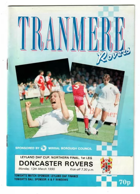 Tranmere Rovers v Doncaster Rovers  1989-90 Leyland DAF Cup - Football Programme