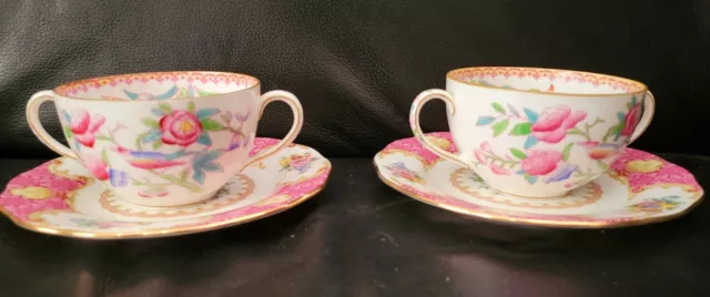 Antique Royal Doulton Bouillon Cream Soup Tea Cup Bowls Saucers 2 Set Rare HTF!