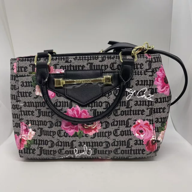 JUICY COUTURE Purse Satchel Bag If the Crown Fits - Black Floral Rose Print