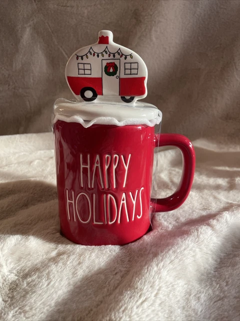 Rae Dunn Red Christmas HAPPY HOLIDAYS Mug Travel Trailer Camper Topper  2022 NEW