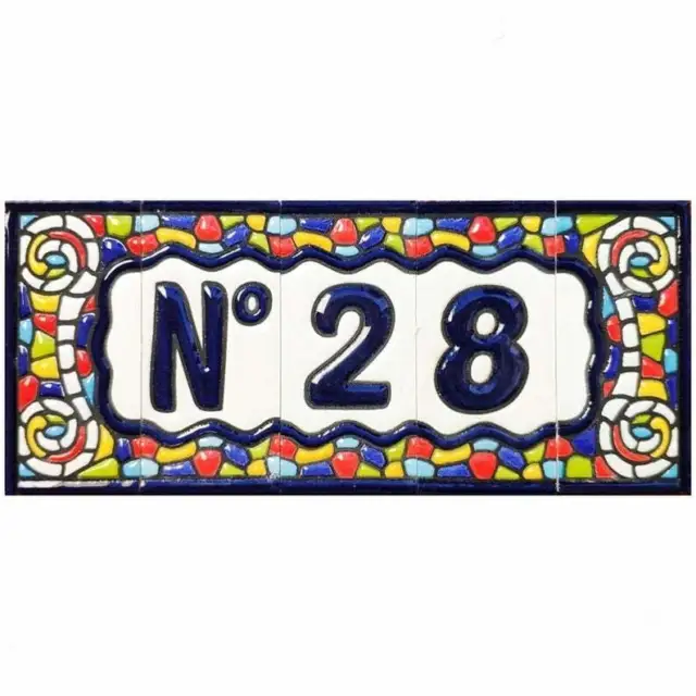 7.5 x 3.4 cm Hand-painted Ceramic Spanish Church Number Letter House Tiles 2
