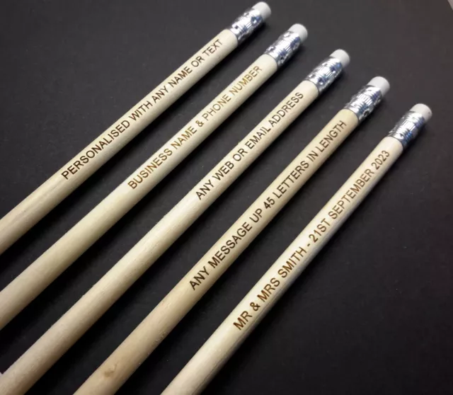 6 Personalised Engraved Natural Wood HB Pencils - Any Name or Message