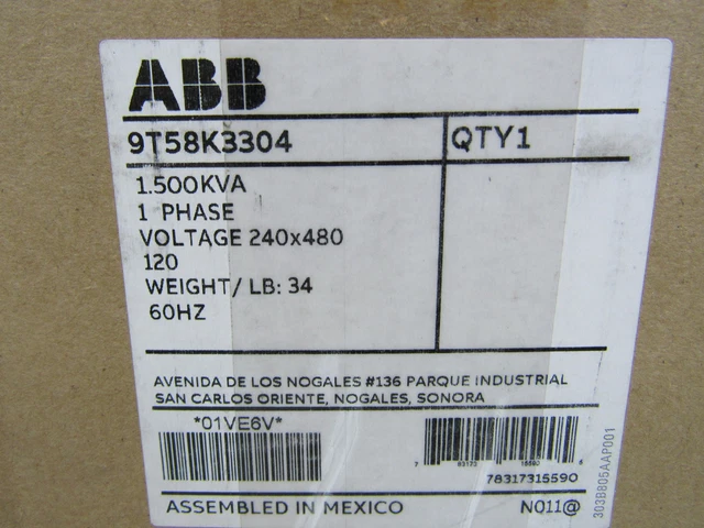 NSB 9T58K3304 Current Transformers 480V 1Ph 1.5kVA