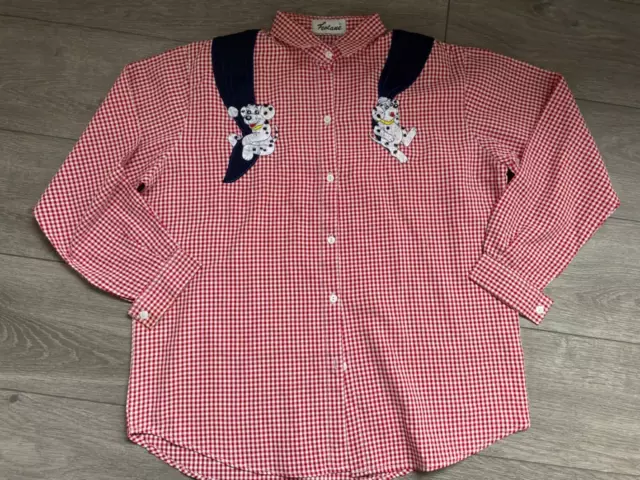 Super cute 80s vintage red gingham shirt Dalmatian dog embroidered! 14-18