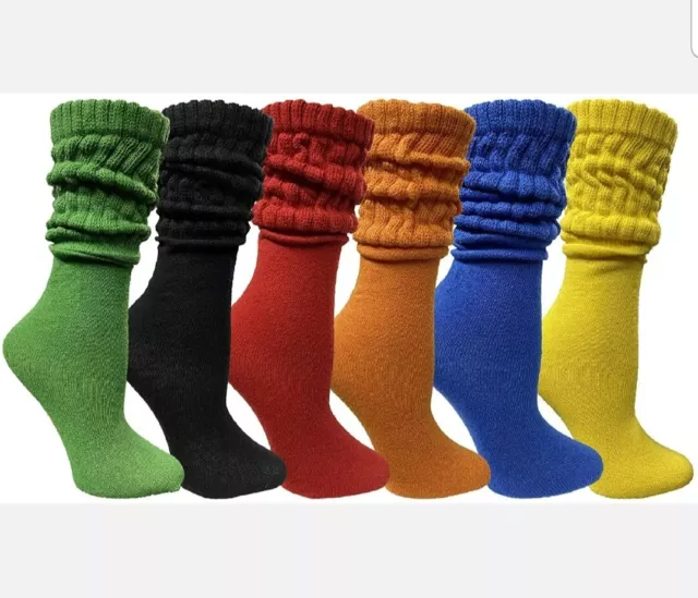 6 Pack Womens Cotton Slouch Socks, Womans Knee High Boot Socks