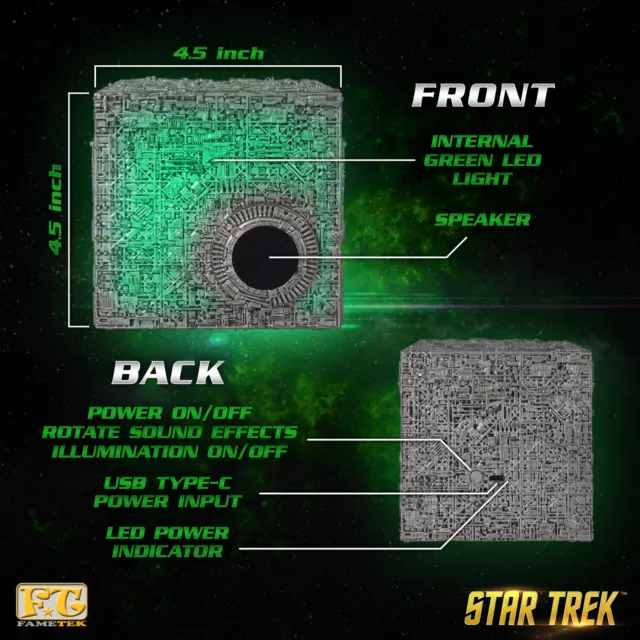 Star Trek Borg Cube Bluetooth Speaker with Green Illumination and Borg Sound FX 2
