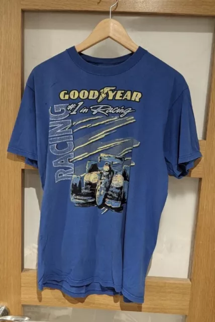 Jerzees Large Blue Goodyear Number #1 Racing T Shirt Tee Retro Formula One F1