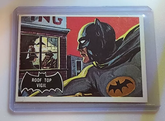 1966 Topps Batman Card "Roof Top Vigil" Black Bat Card #5 - (Ex) (OC)