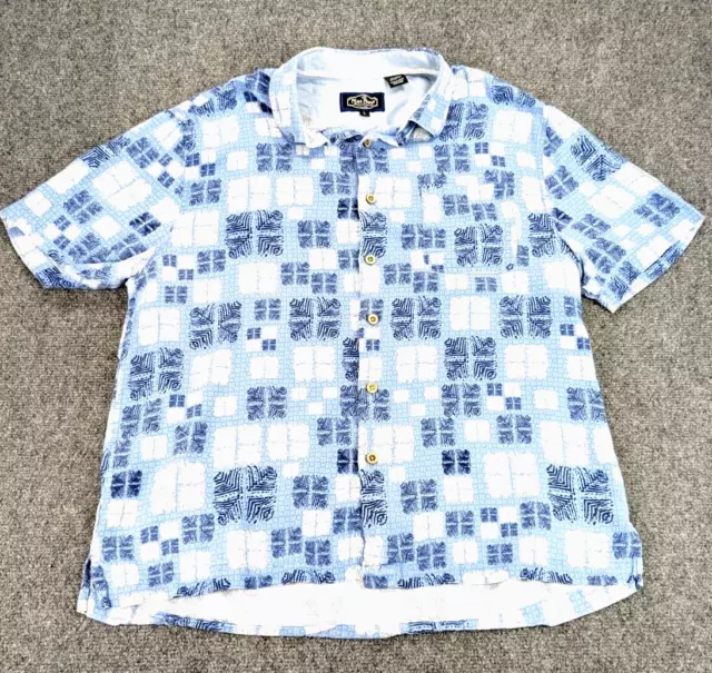 Nat Nast Shirt Mens Large Blue Short Sleeve Button Up Casual Hawaiian Silk Blend