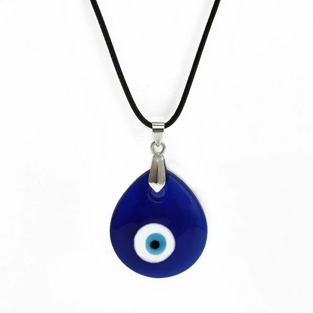 Lucky Evil Eye Beads Blue Eye Waterdrop Pendant Necklace Leather Women Jewelry