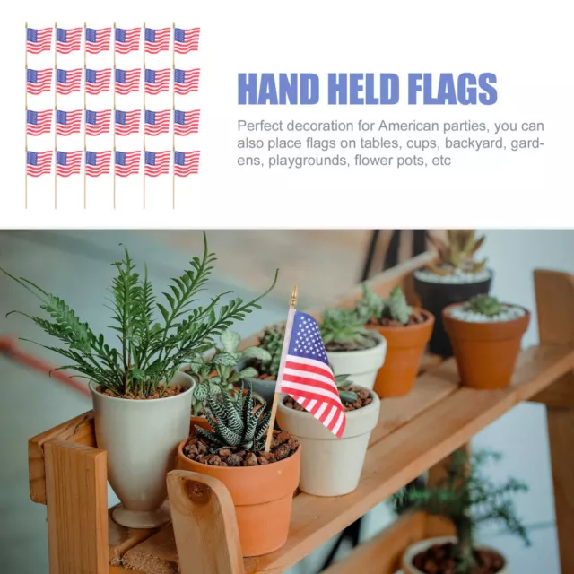 40pcs Small American Hand Flags with Sticks - USA Waving Mini Stick Flag 2