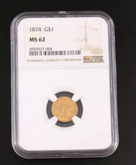 NGC Graded MS62 1874 $1 Gold Coin Indian Princess