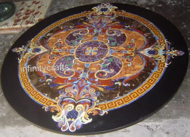 Pietra Dura Art Dining Table Top Round Marble Hallway Table with Luxurious Look