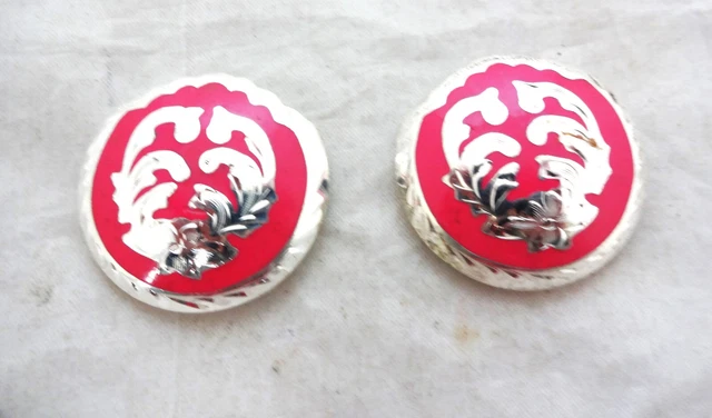 Par de tackones de placa plateada conchos atornillador trasero Hansen Western Gear de pergamino rosa