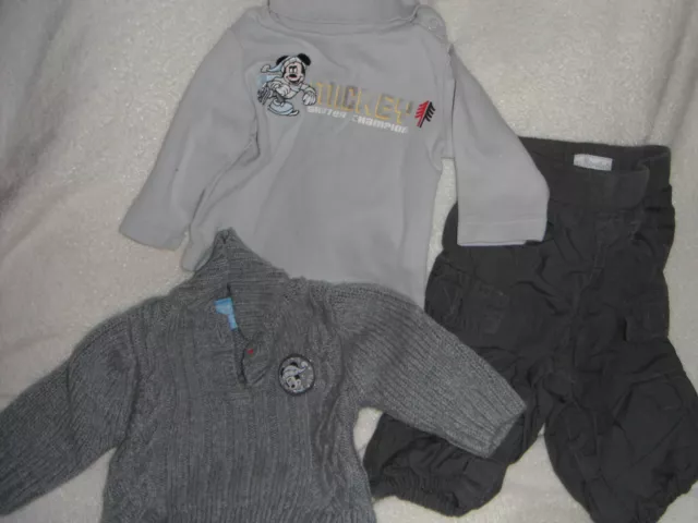 Ensemble Disney Mickey Hiver Pull + Sous Pull + Pantalon 3 Mois Idee Cadeau