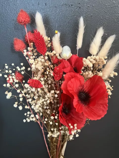 Artificial Silk Dried Flower Bouquet 40Cm Handmade Christmas Mixed - White & Red