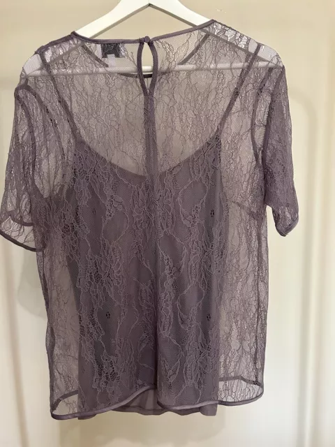 Lovely Witchery Lace Top With Camisole. Short Sleeves, Pale Lilac M, Never Worn!