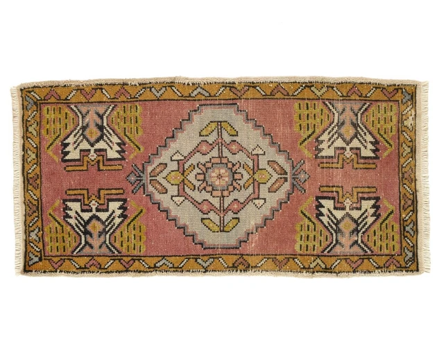 piccolo tappeto vintage turco boho persiano marocchino zerbino da bagno...