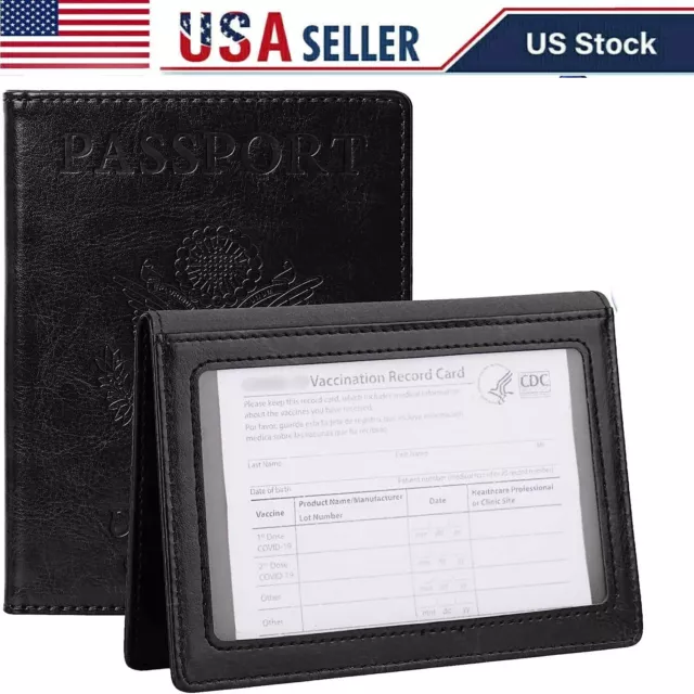 Travel Passport Holder Wallet Holder RFID Blocking Leather Card Case Cover black