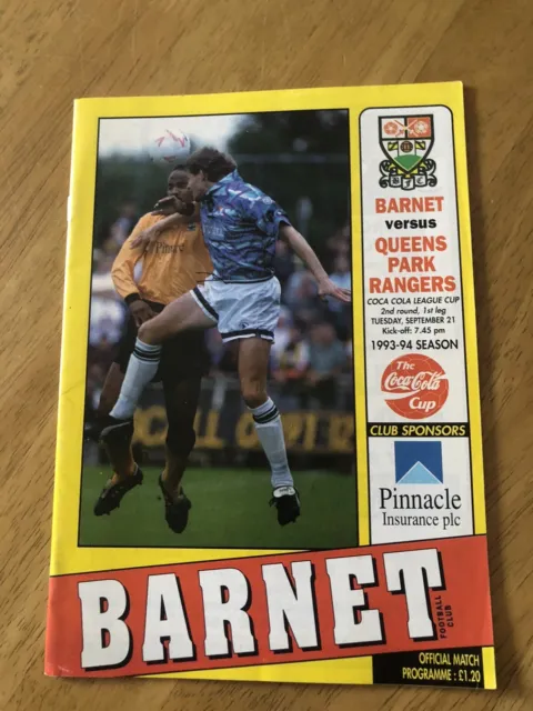 Barnet v Queens Park Rangers   21st September 1993  League Cup  Round 2  1st Leg