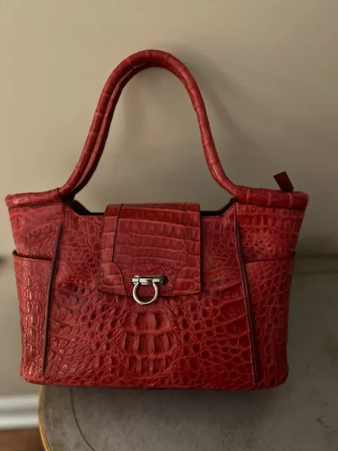 Nina Raye by Croton Real Exotic Red Crocodile bag Medium handbag/silver hardware