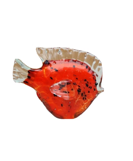 VTG Gold Speckled Art Glass Red Black Tropical Angel Fish Paperweight Figurine