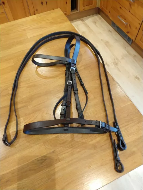 Genuine Leather Plain Hunter Bridle with Half Rubber Reins - Havana