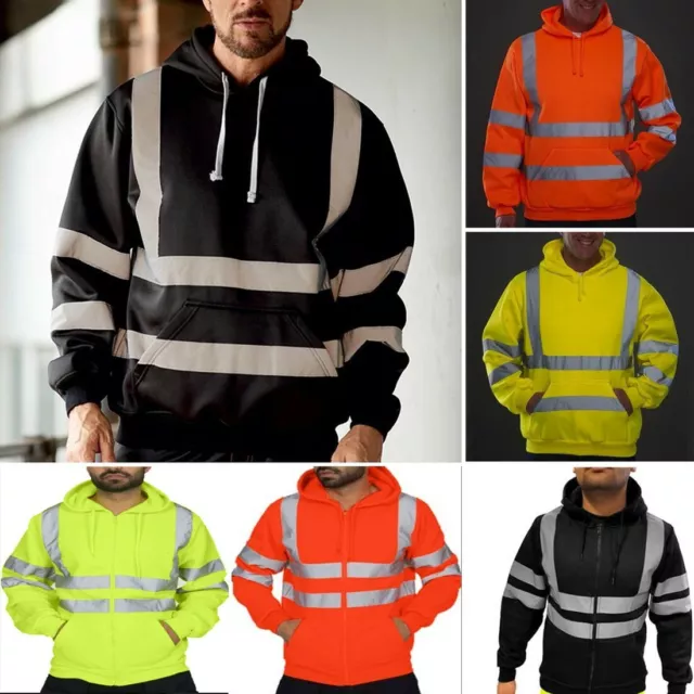 Hi Viz Vis High Visibility Jacket Pullover Hoodie Work1Hooded Fleece Sweatshirt