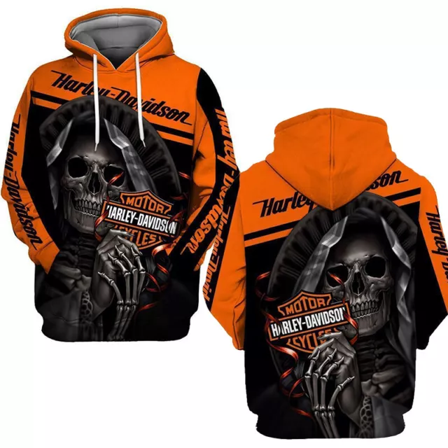 3D Schädel Harley-Davidson Unisex Hoodie Sweatshirt Kapuzenpullover Pullover DE