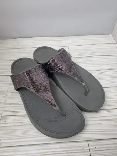 FitFlop Sandals Womens Size 9 Gray Sequins Slip On Platform Flip Flop Shoes