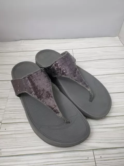 FitFlop Sandals Womens Size 9 Gray Sequins Slip On Platform Flip Flop Shoes