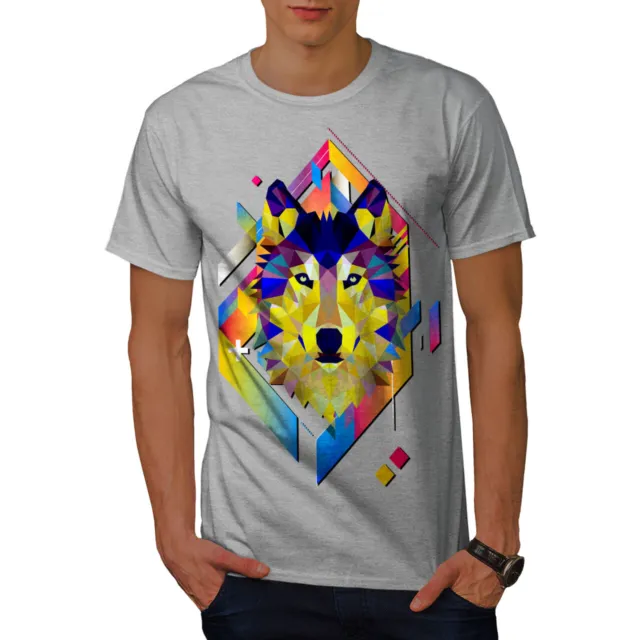 Wellcoda Colourful Wolf Shape Mens T-shirt, Geometry Graphic Design Printed Tee