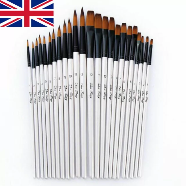 Artist Paint Brushes Set Professional Brush Wooden 12PC OIL ACRYLIC WATERCOLOUR