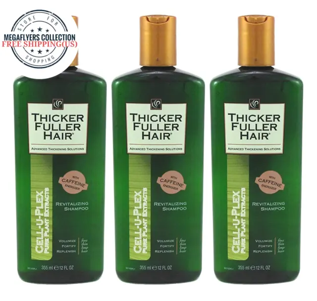 Thicker Fuller Hair Shampoo Revitalizing W Caffeine Energizer 12 Oz 355ml-3 Pack