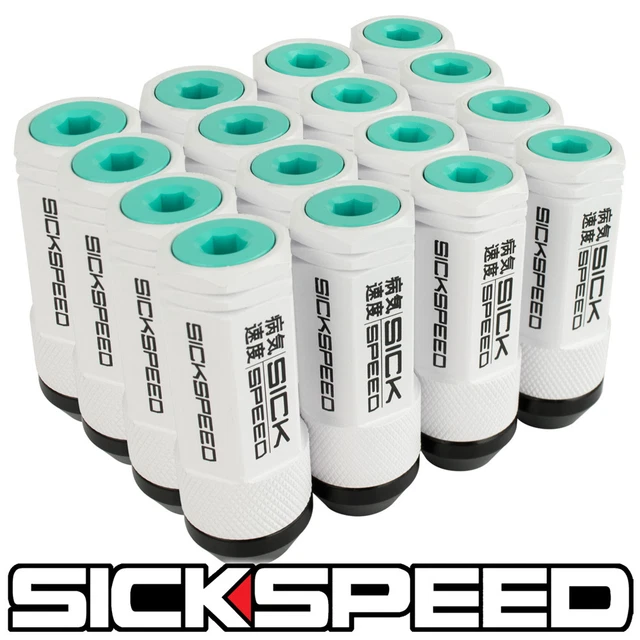 SICKSPEED 16PC Blanc/Menthe Vert Mancheron Aluminium 50MM 3 PC Écrou Écrous 1/
