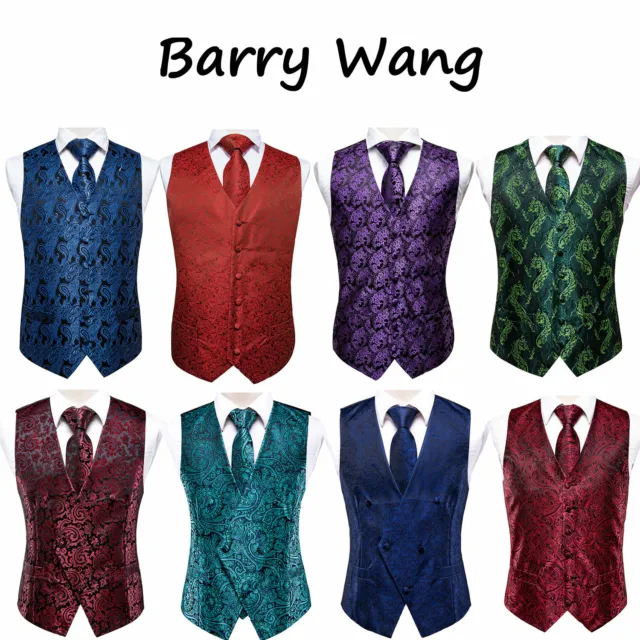 Herringbone Mens Black Waistcoats Silk Green Slim Vest Paisley Red Wedding Suit
